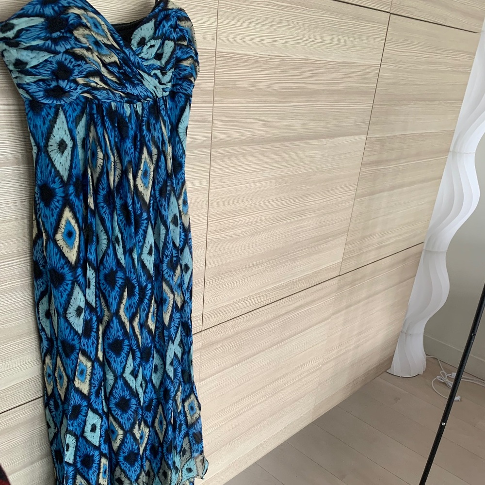 Laundry Shelli Segal Dress Blue Summer Pattern Diamond Light Dark Blue Long